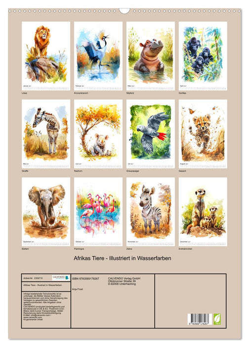 Afrikas Tiere - Illustriert in Wasserfarben (CALVENDO Wandkalender 2027)