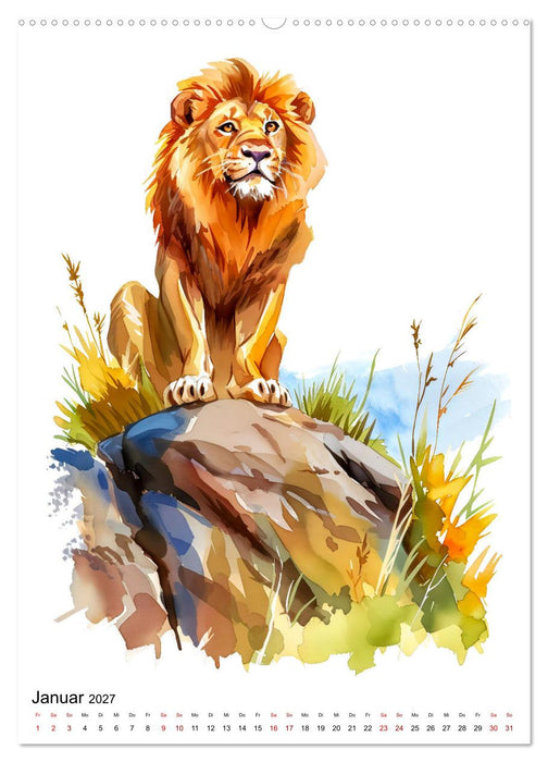 Afrikas Tiere - Illustriert in Wasserfarben (CALVENDO Wandkalender 2027)