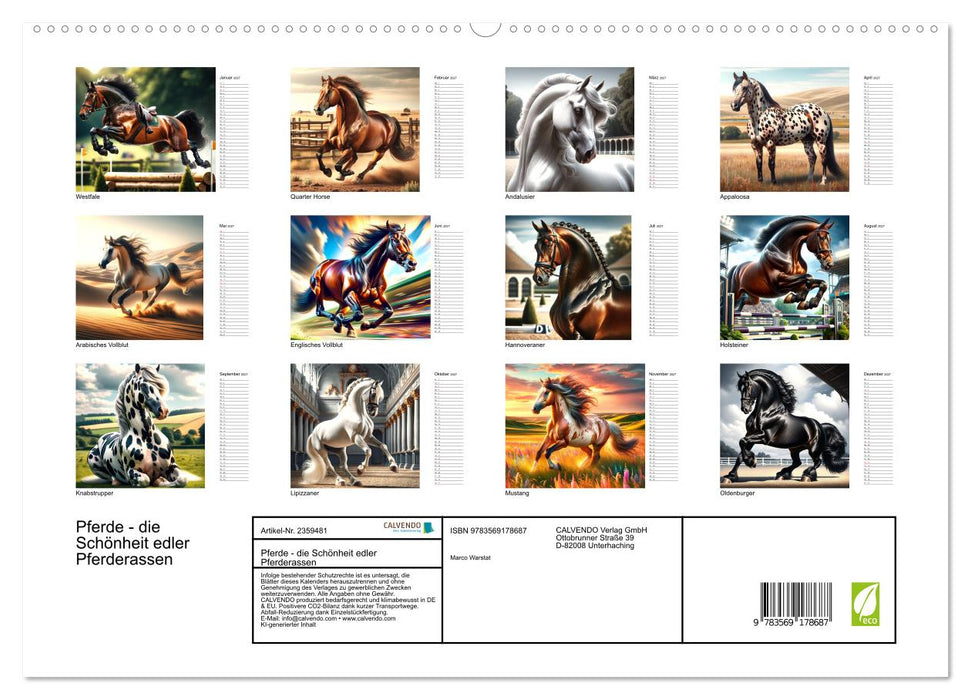 Pferde - die Schönheit edler Pferderassen (CALVENDO Premium Wandkalender 2027)