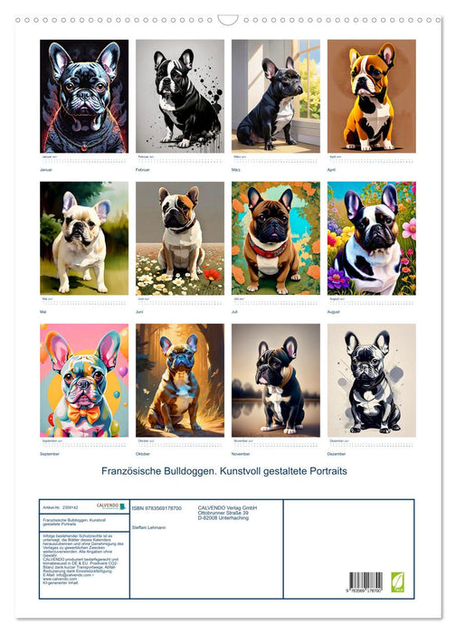 Französische Bulldoggen. Kunstvoll gestaltete Portraits (CALVENDO Wandkalender 2027)