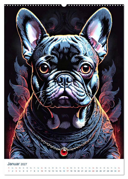 Französische Bulldoggen. Kunstvoll gestaltete Portraits (CALVENDO Wandkalender 2027)