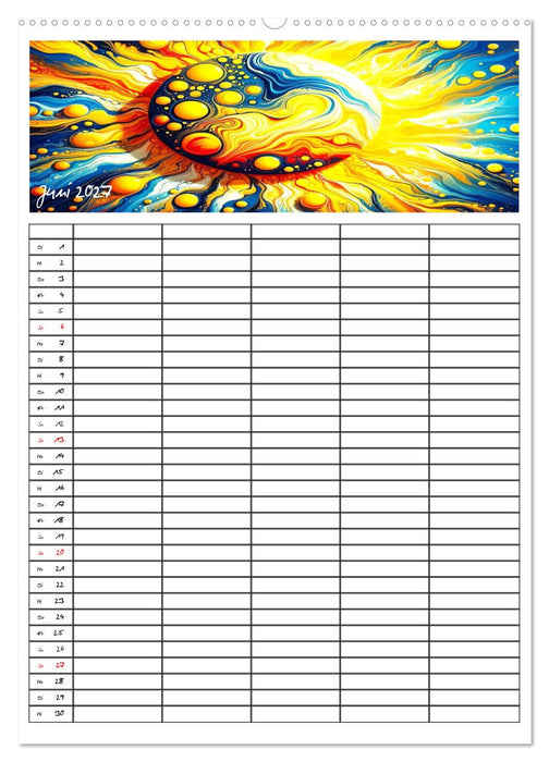 Pouring Art Familienplaner - Durch das Jahr mit KI-kreierter Pouring Kunst (CALVENDO Premium Wandkalender 2027)