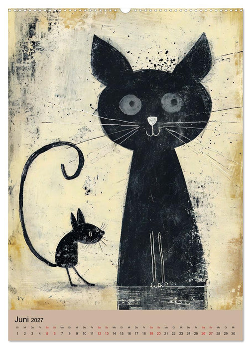 Lustige Katzen-Karikaturen - Minimalistischer Spaß mit Maus, Vogel und Co (CALVENDO Wandkalender 2027)