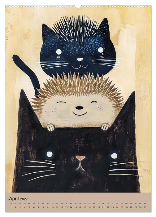 Lustige Katzen-Karikaturen - Minimalistischer Spaß mit Maus, Vogel und Co (CALVENDO Premium Wandkalender 2027)