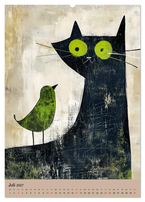 Lustige Katzen-Karikaturen - Minimalistischer Spaß mit Maus, Vogel und Co (CALVENDO Premium Wandkalender 2027)