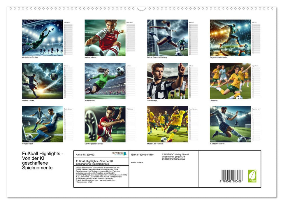 Fußball Highlights - Von der KI geschaffene Spielmomente (CALVENDO Premium Wandkalender 2027)
