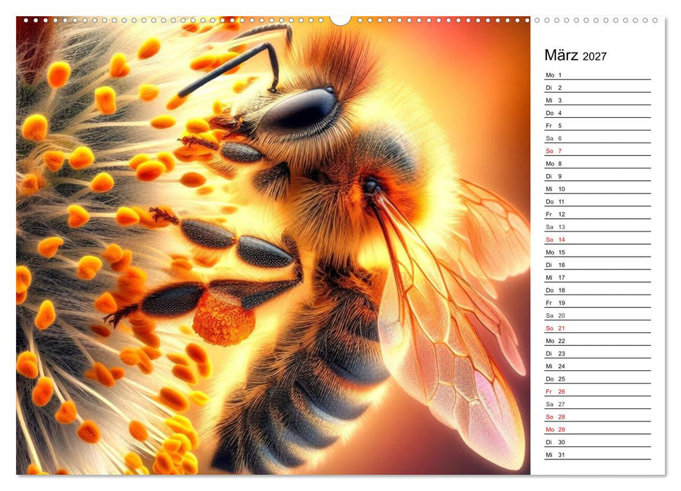 Biene auf Blüte - Faszinierende Details durch künstliche Intelligenz (CALVENDO Premium Wandkalender 2027)