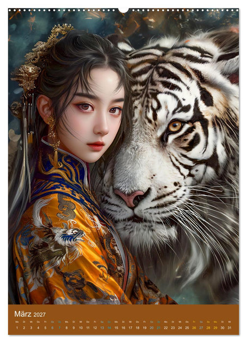 Chinesische Tierkreiszeichen - Fantasie-Zodiak im Stil des alten Chinas (CALVENDO Premium Wandkalender 2027)