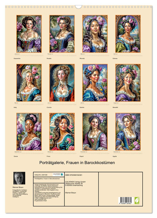 Porträtgalerie, Frauen in Barockkostümen (CALVENDO Wandkalender 2027)