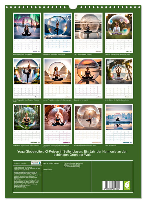 Yoga-Globetrotter: KI-Reisen in Seifenblasen. Ein Jahr der Harmonie an den schönsten Orten der Welt (CALVENDO Wandkalender 2027)
