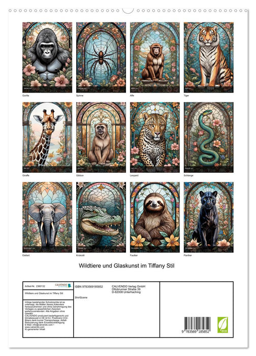 Wildtiere und Glaskunst im Tiffany Stil (CALVENDO Premium Wandkalender 2027)