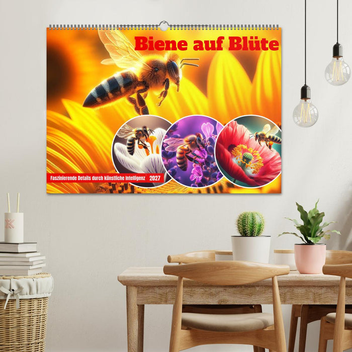 Biene auf Blüte - Faszinierende Details durch künstliche Intelligenz (CALVENDO Wandkalender 2027)