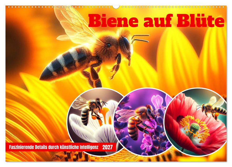 Biene auf Blüte - Faszinierende Details durch künstliche Intelligenz (CALVENDO Wandkalender 2027)