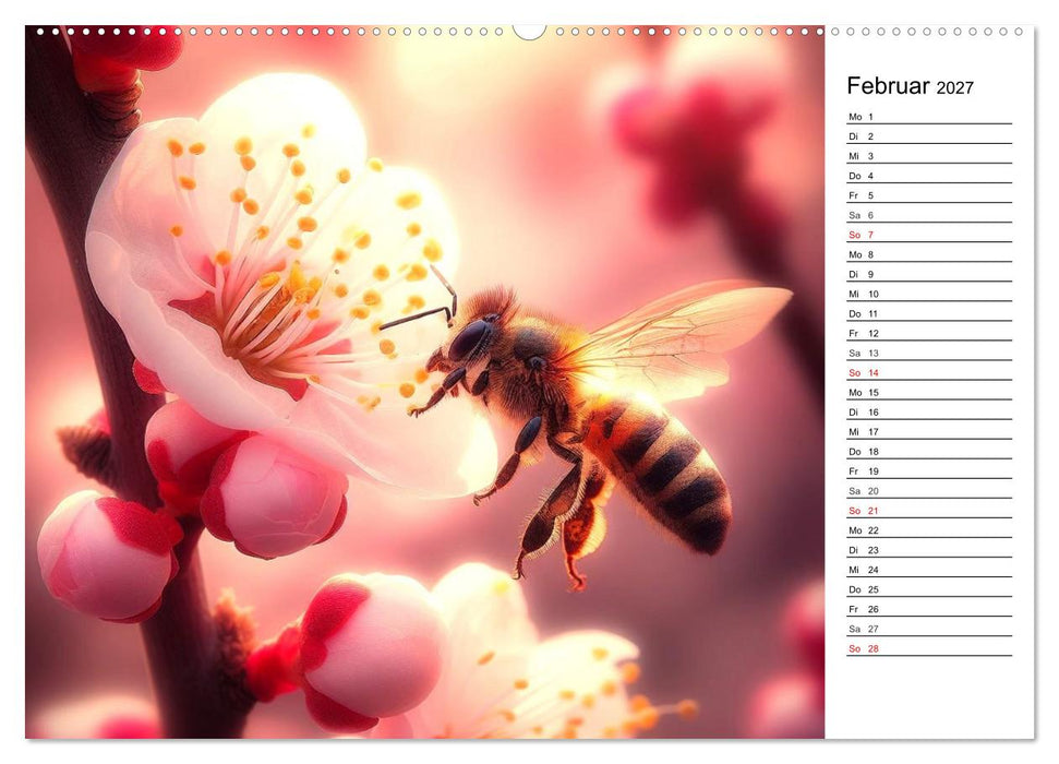 Biene auf Blüte - Faszinierende Details durch künstliche Intelligenz (CALVENDO Wandkalender 2027)