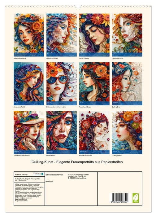 Quilling-Kunst - Elegante Frauenporträts aus Papierstreifen (CALVENDO Premium Wandkalender 2027)