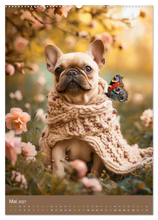 Frenchie Couture - Französische Bulldoggen in Strick-Chic (CALVENDO Premium Wandkalender 2027)