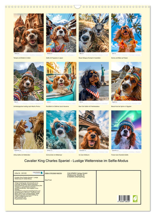 Cavalier King Charles Spaniel - Lustige Weltenreise im Selfie-Modus (CALVENDO Wandkalender 2027)