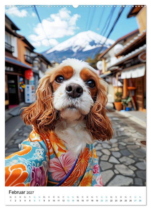 Cavalier King Charles Spaniel - Lustige Weltenreise im Selfie-Modus (CALVENDO Wandkalender 2027)