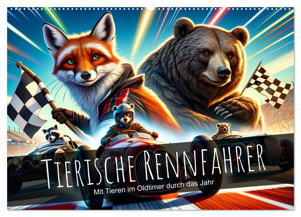 Tierische Rennfahrer - Mit Tieren im Oldtimer durch das Jahr (CALVENDO Wandkalender 2027)