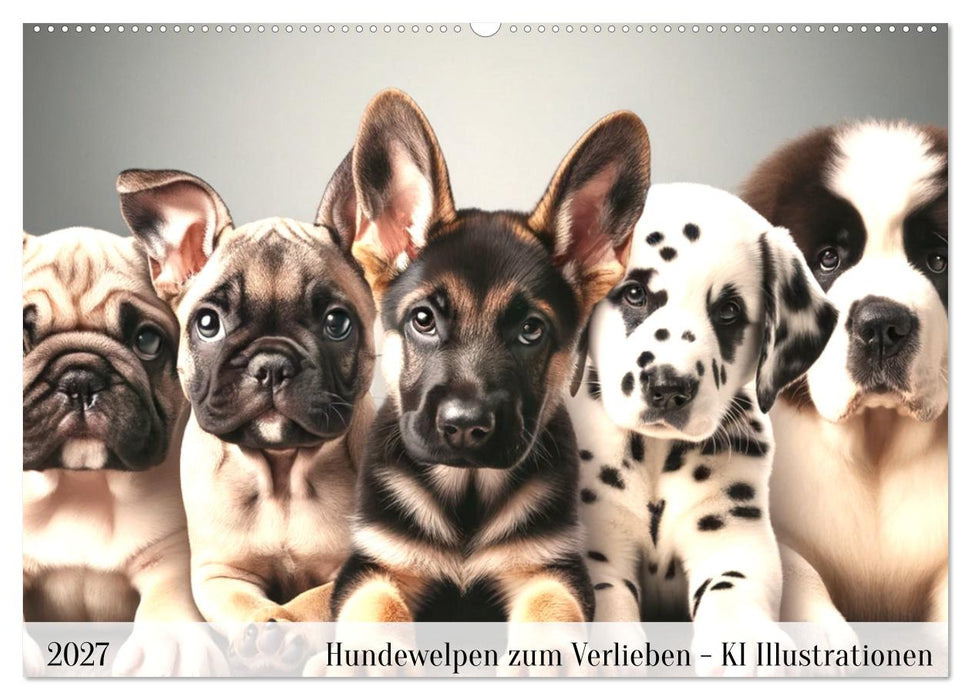 Hundewelpen zum Verlieben - KI Illustrationen (CALVENDO Wandkalender 2027)