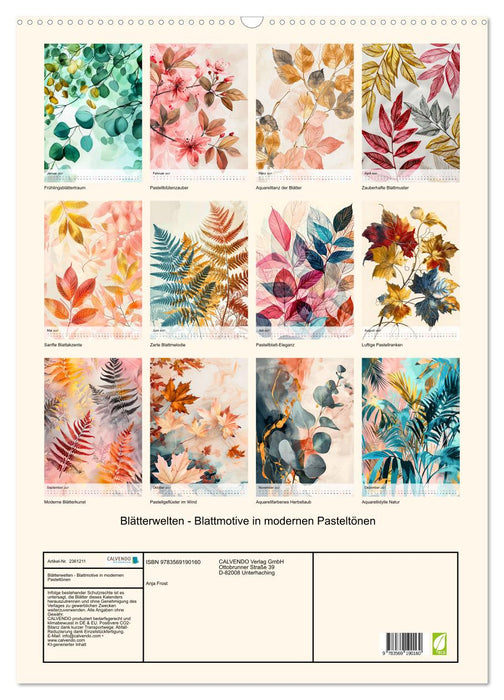 Blätterwelten - Blattmotive in modernen Pasteltönen (CALVENDO Wandkalender 2027)