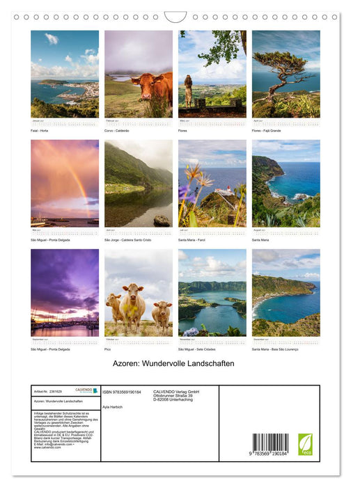 Azoren: Wundervolle Landschaften (CALVENDO Wandkalender 2027)