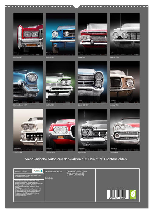 Amerikanische Autos aus den Jahren 1957 bis 1976 Frontansichten (CALVENDO Premium Wandkalender 2027)