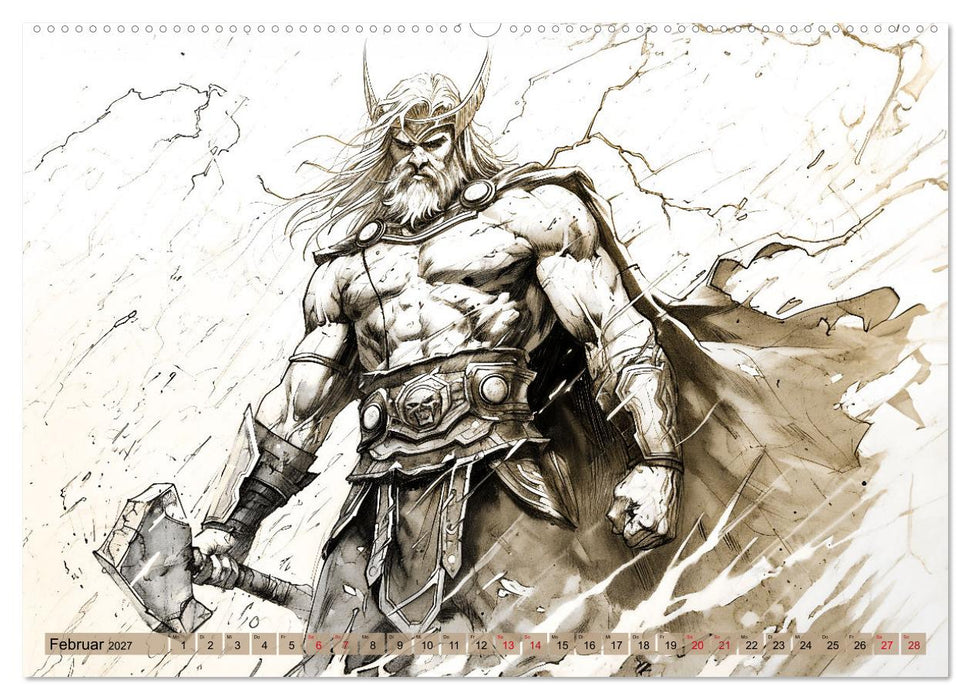 Götter der Wikinger - Skizzen zur Welt der Nordischen Mythologie (CALVENDO Premium Wandkalender 2027)