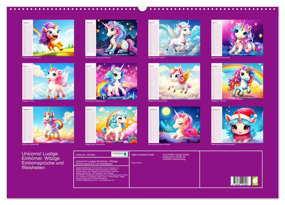 Unicorns! Lustige Einhörner. Witzige Einhornsprüche und Weisheiten (CALVENDO Wandkalender 2027)