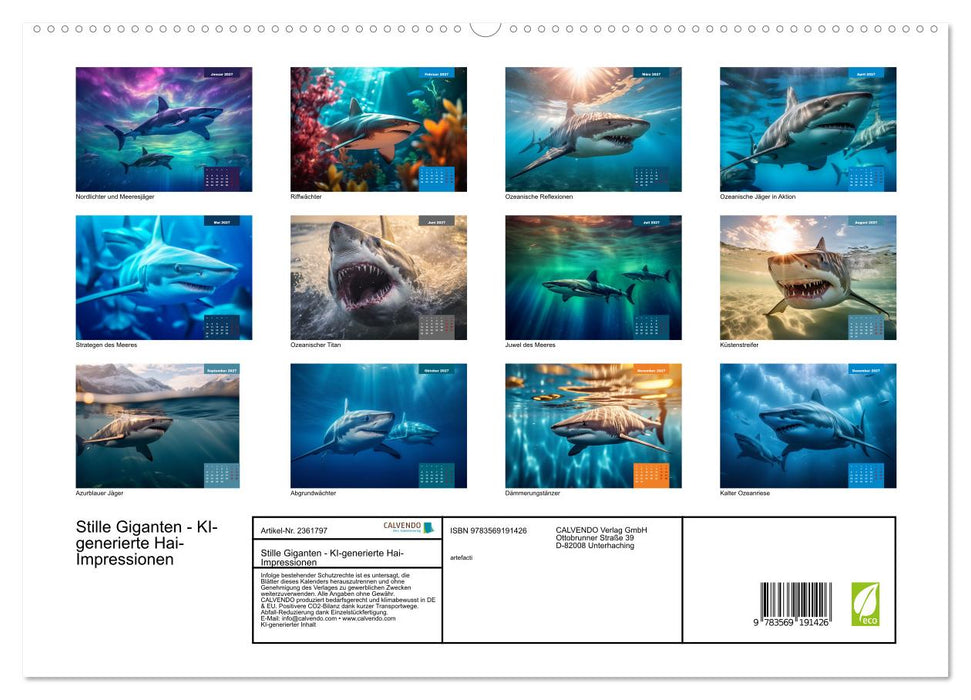 Stille Giganten - KI-generierte Hai-Impressionen (CALVENDO Premium Wandkalender 2027)
