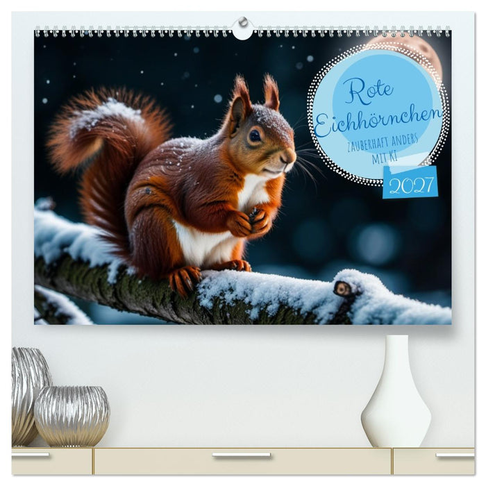 Rote Eichhörnchen - zauberhaft anders mit KI (CALVENDO Premium Wandkalender 2027)