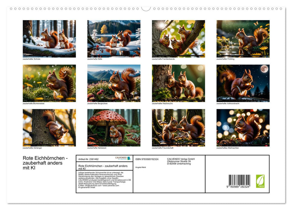 Rote Eichhörnchen - zauberhaft anders mit KI (CALVENDO Premium Wandkalender 2027)