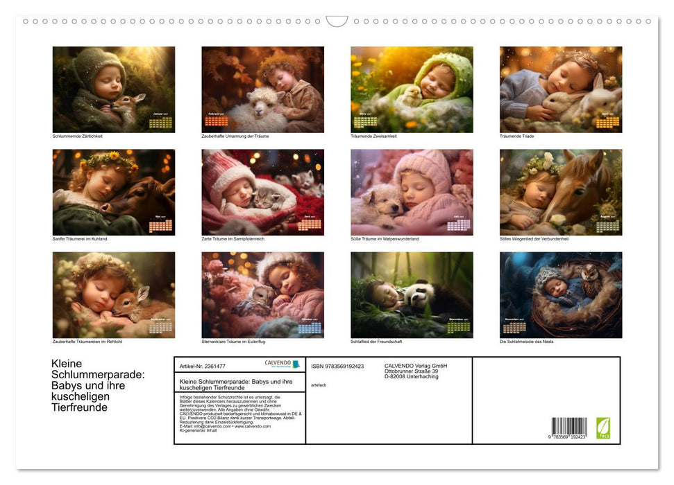 Kleine Schlummerparade: Babys und ihre kuscheligen Tierfreunde (CALVENDO Wandkalender 2027)