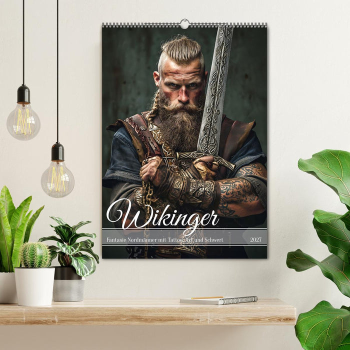 Wikinger - Fantasie Nordmänner mit Tattoo, Axt und Schwert (CALVENDO Wandkalender 2027)