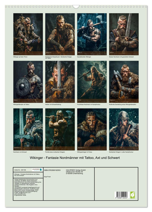 Wikinger - Fantasie Nordmänner mit Tattoo, Axt und Schwert (CALVENDO Wandkalender 2027)