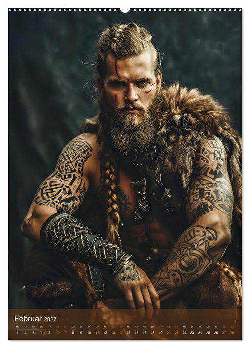 Wikinger - Fantasie Nordmänner mit Tattoo, Axt und Schwert (CALVENDO Wandkalender 2027)