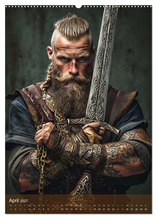 Wikinger - Fantasie Nordmänner mit Tattoo, Axt und Schwert (CALVENDO Wandkalender 2027)