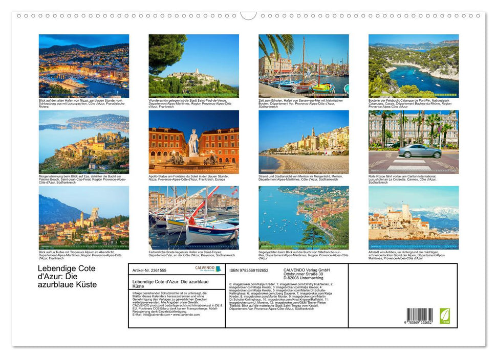 Lebendige Cote d'Azur: Die azurblaue Küste (CALVENDO Wandkalender 2027)