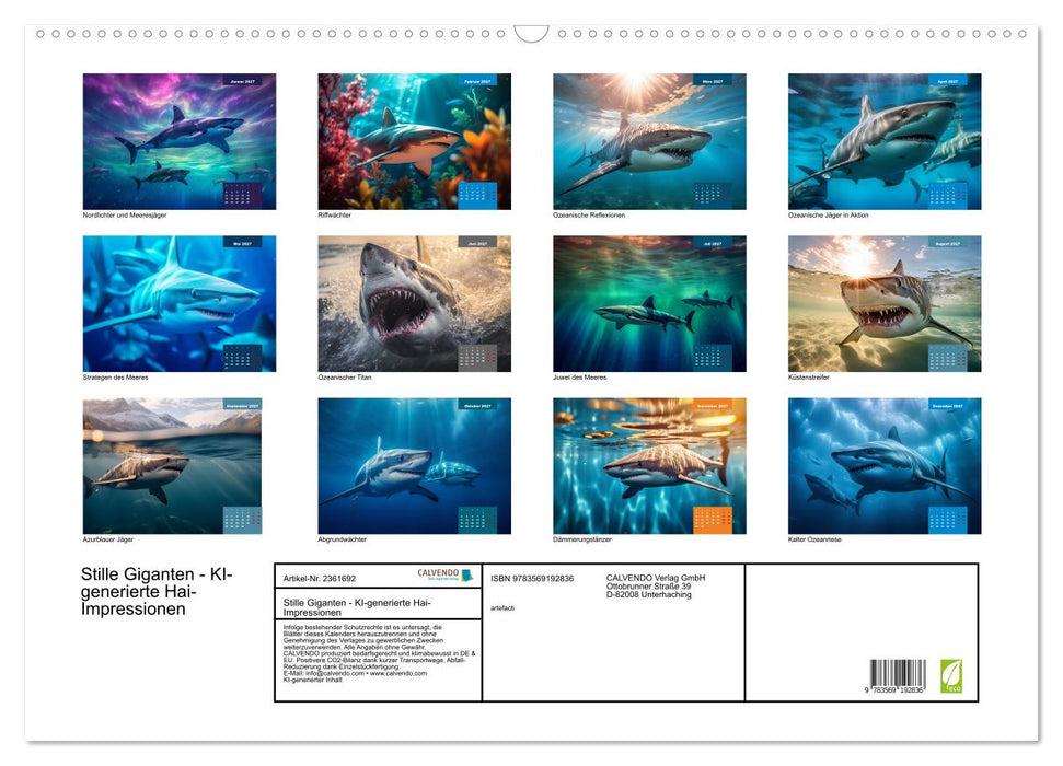 Stille Giganten - KI-generierte Hai-Impressionen (CALVENDO Wandkalender 2027)