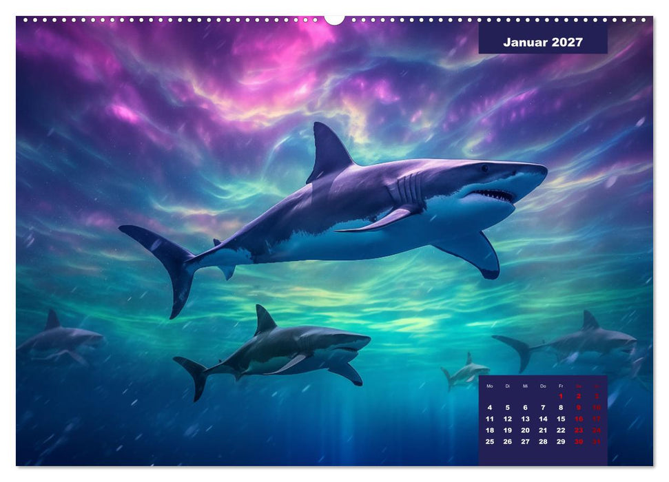 Stille Giganten - KI-generierte Hai-Impressionen (CALVENDO Wandkalender 2027)