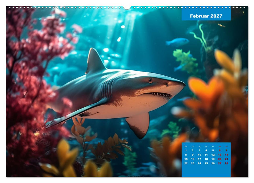 Stille Giganten - KI-generierte Hai-Impressionen (CALVENDO Wandkalender 2027)