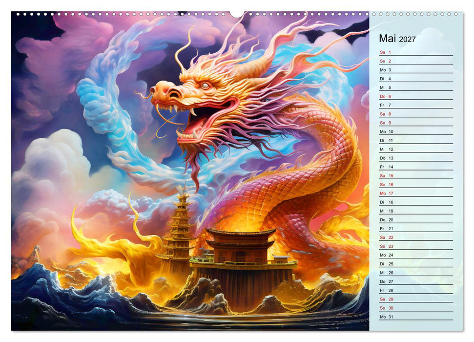 Drachen-Jahr - Kalenderplaner im Stile des chinesischen Tierkreiszeichens (CALVENDO Wandkalender 2027)