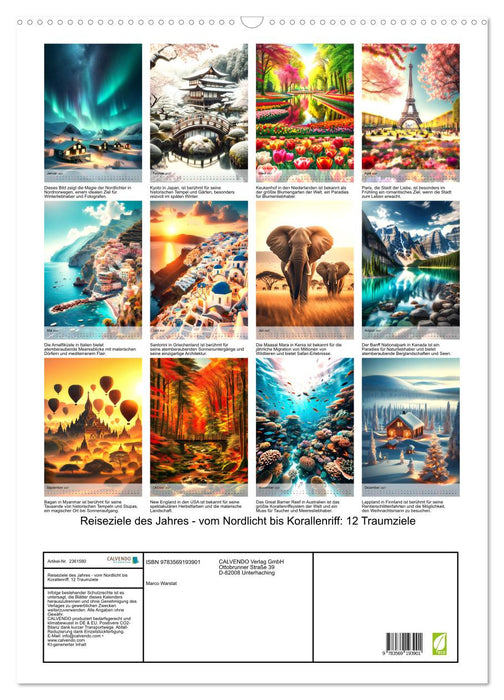 Reiseziele des Jahres - vom Nordlicht bis Korallenriff: 12 Traumziele (CALVENDO Wandkalender 2027)