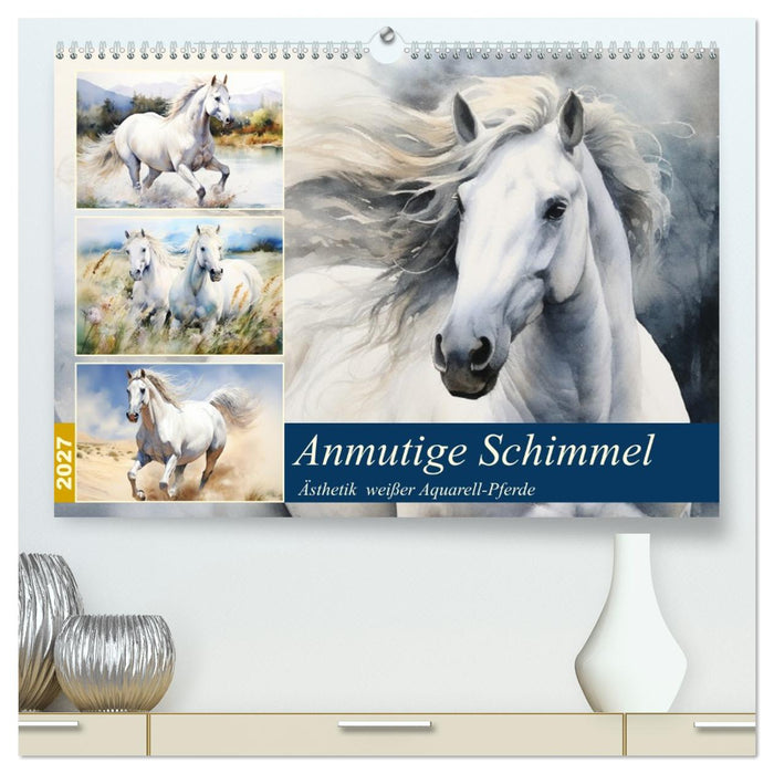 Anmutige Schimmel. Ästhetik weißer Aquarell-Pferde (CALVENDO Premium Wandkalender 2027)