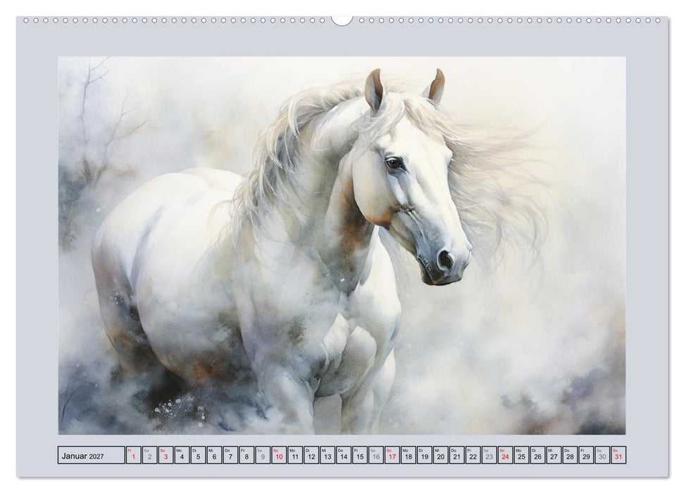 Anmutige Schimmel. Ästhetik weißer Aquarell-Pferde (CALVENDO Premium Wandkalender 2027)