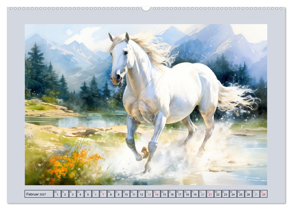 Anmutige Schimmel. Ästhetik weißer Aquarell-Pferde (CALVENDO Premium Wandkalender 2027)