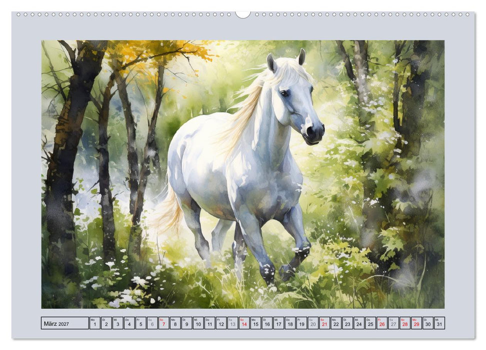 Anmutige Schimmel. Ästhetik weißer Aquarell-Pferde (CALVENDO Premium Wandkalender 2027)