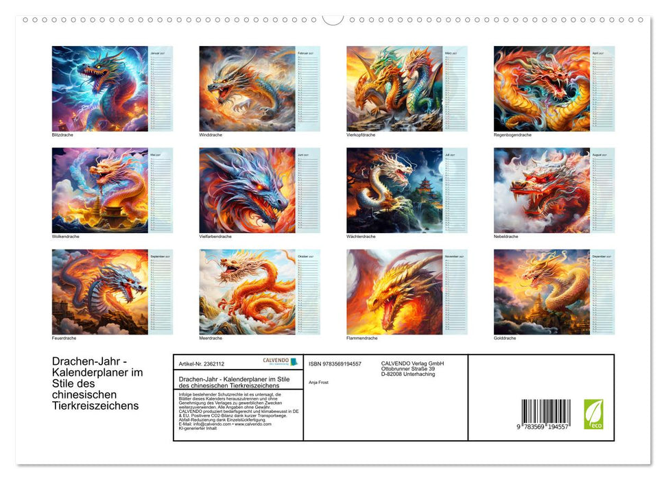 Drachen-Jahr - Kalenderplaner im Stile des chinesischen Tierkreiszeichens (CALVENDO Premium Wandkalender 2027)