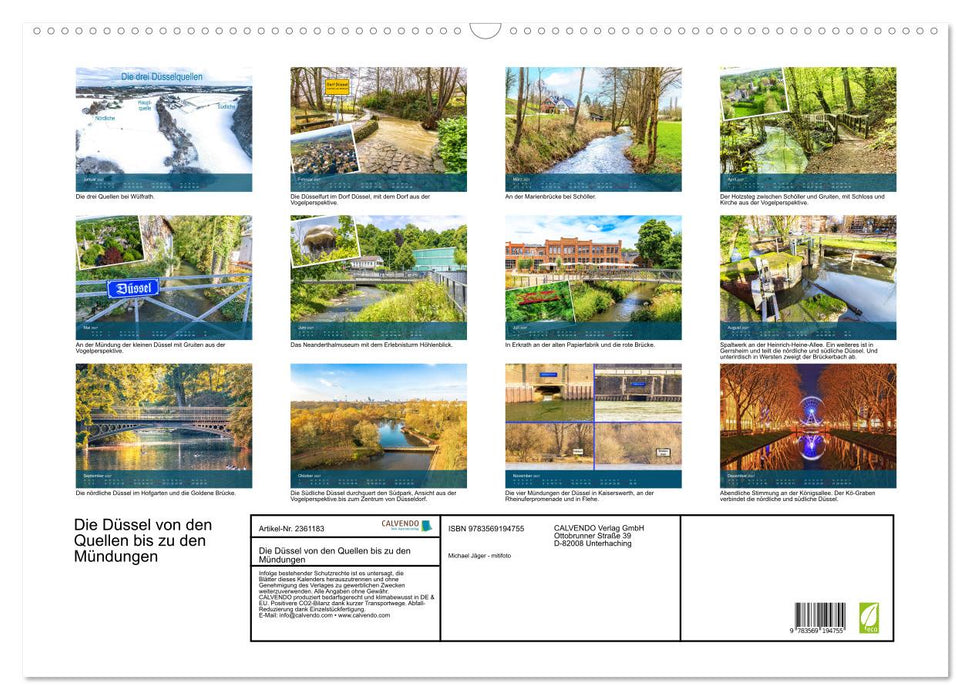 Die Düssel von den Quellen bis zu den Mündungen (CALVENDO Wandkalender 2027)