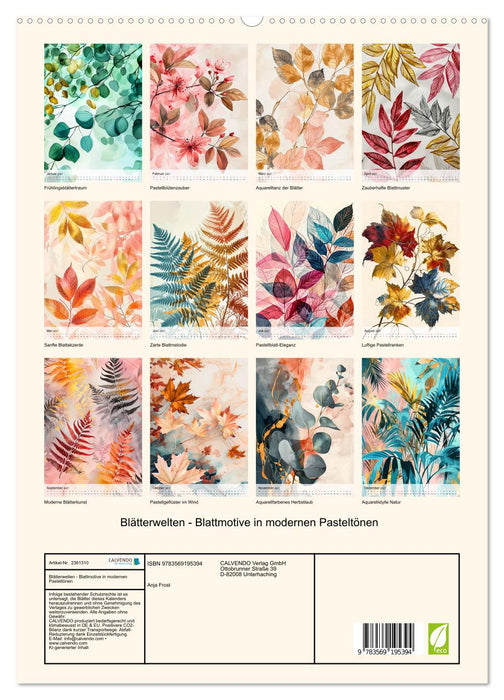Blätterwelten - Blattmotive in modernen Pasteltönen (CALVENDO Premium Wandkalender 2027)